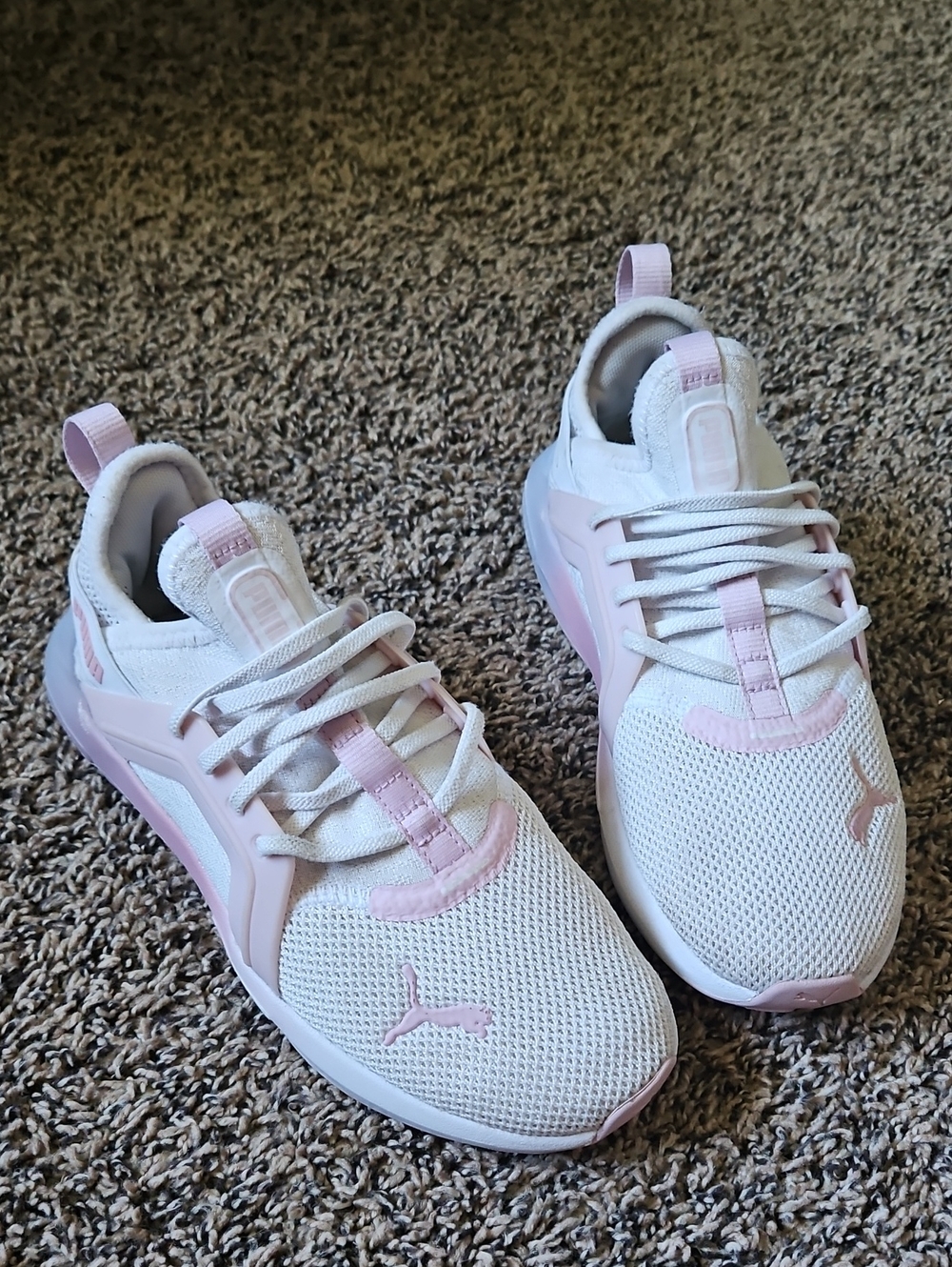 Girls White and Light Pink Athletic Sneakers